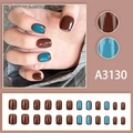 Short square press-on nails in deep brown and cyan blue set of 24 pieces A3130 - Glue Style (A3130)