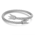 Zilveren roestvrijstalen kabelarmband met kroonmotief in punkstijl voor heren op wit - ZJ6939-Dubbele Laag Zilver
