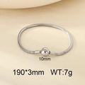 Silver stainless steel snake bone chain bracelet with 10mm round push-in buckle clasp - Silver Round Bead Clasp (KB207087-CALY)