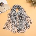 Elegant chiffon scarf with classic leopard print in grey, black, and brown tones - Two-tone Leopard Black Grey