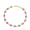 Pulsera de ojo turco rosa en acero inoxidable dorado con cadena ajustable - Rosa (B4201--J)