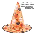 Orange Halloween witch hat with pumpkin and ghost patterns, size 38x35cm, pointed style - Colorful Witch Hat Orange Pumpkin