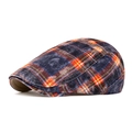 Berretto piatto classico blu scuro con motivo tartan scozzese rosso e arancione - Blu