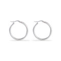 Detailed view of polished silver stainless steel hoop earrings with glossy finish - 3.0 Minimalist Thick Round Ear Buckle (Steel/MS-174)