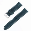 Blue crazy horse leather watch strap with beige stitching and silver buckle detail - Blue