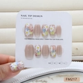 Handmade daisy press-on nails with oil painting strokes and nude pink base - Nude Pink Smudge Small Daisy (Size S)