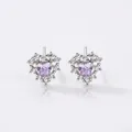 Silver heart earrings with purple heart-shaped stone and white cubic zirconia surround - Silver Heart with Purple Main Stone (E2131)