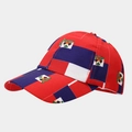Detailed view of the Haiti flag emblem on a classic six-panel canvas baseball cap for kids - Haiti Flag Patchwork Style (24#)