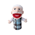 Grandfather plush hand puppet toy with white beard and blue checkered vest for kids - Half Body Grandpa