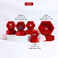 Set aus drei roten sechseckigen Samt-Schmuckschatullen in klein, mittel und groß - Kleine Einzelringbox / Weinrot
