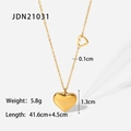Detailed dimensions of 18K gold plated double heart pendant necklace showing 5.8g weight - Heart Pendant Style (JDN21031)