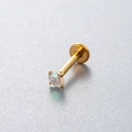 Single gold titanium labret stud with a rainbow fire opal stone and flat back base - Gold-AB Zircon