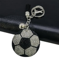 Black and white rhinestone soccer keychain with metal bell and black fiber tassel - Football / Soccer 01 (Black and White)