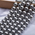 Polished silver grey glass pearl beads with metallic finish for jewelry making - 4mm Straight Hole/Approx 100pcs Per Strand / Iridescent Grey