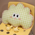 Cute green checkered cloud plush pillow with pink ruffle edges and soft legs - Green Plaid Cloud