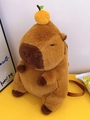 Cute Capybara plush backpack in brown with orange fruit accessory and soft shoulder straps - Large Brown Webbing Strap Style / Large 37cm
