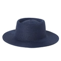 Detailed top view of navy blue straw boater hat showing fine spiral weaving texture - Adjustable / Navy Blue