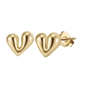Elegant gold S925 sterling silver heart-shaped stud earrings with a polished finish - Gold Heart Style (APE70-14K)
