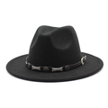 Classic black wool fedora hat for women with star metal buckle and leather band - Black