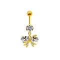 Golden butterfly navel ring with sparkling crystals on a minimalist white background - Gold Clear Zirconia Bow
