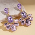 Pendientes vintage dorados con cristales púrpuras y gotas sobre base de piedra - Púrpura (Poste de plata)