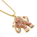 Collier pendentif éléphant doré avec cristaux roses et émail blanc sur chaîne pop-corn - Éléphant Splendide en Zircon Rose