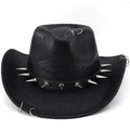 Punk zwarte western cowboyhoed met zilveren klinknagels en metalen ringen op rand - M (56-58cm) / Zwart
