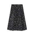 French style black floral A-line midi skirt with white daisies and a buckled belt - XS / Black Floral
