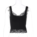 Top corto nero senza maniche con delicati bordi in pizzo sull'orlo e sullo scollo - S / Nero