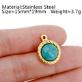 18K gold-plated stainless steel necklace pendant featuring turquoise stone inlay - DY791-2 Twisted Edge Green Stone