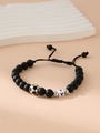 Adjustable black matte beaded bracelet with soccer charm and letter Y bead for men and women - Letter Y