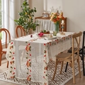 Nappe de Noël en dentelle blanche avec broderies de baies rouges et feuilles vertes - 140*140cm / Cloche de Noël