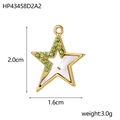 Macro view of a 2cm gold star pendant with green rhinestones and white shell inlay - HP43458D2A2-Green Rhinestone Star