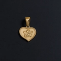 Vintage 18K gold-plated heart pendant with embossed angel motif on dark background - M07 (Heart Cherub)