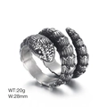 Retro snake ring in black finish featuring detailed scales and red eye accents, 28mm wide - US 9 / Style F Distressed Snake(KR104866-KJX)
