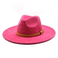 Detail of rose red suede fedora hat featuring a brown croc-pattern leather band - M (56-59cm) / Rose Red Suede