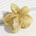 Amber marble texture flower hair claw clip with acetate finish and 5-petal design - Yellow