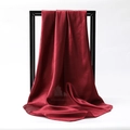Elegant wine red satin square scarf with smooth silk texture hanging on a minimalist frame - Wine Red (SD90-48-20)