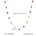Detail view of gold stainless steel necklace with colored beads and size specifications - Medium Colorful Round Bead Style (HC-N40455)