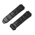 Black crocodile embossed leather watch strap with matching black deployment clasp - 19x26mm / Bamboo Texture Black - Black Buckle