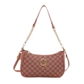 Pink French baguette bag with letter print and round gold M logo on adjustable straps - Pink