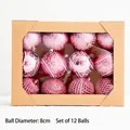 Set of 12 pink 8cm Christmas balls with matte and textured finishes in a craft window box - 8cm Pink Boxed Balls (12 Pieces)