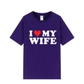 Classic dark purple cotton t-shirt featuring I Love My Wife print and round neck - Purple (I Love My Wife)