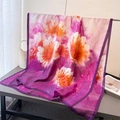 Detail of silk-like floral scarf with purple gradient petals and delicate hemmed edges - XD25-1 Pink