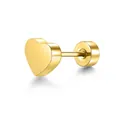 Gold heart shaped stainless steel screw back stud earring for men and women - Solid Heart & Round Plate Style / 1 Piece / Gold