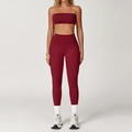 Two-piece yoga set with burgundy high waist leggings and matching crop top sports bra - S / Top And Bottom / Sports Bra + Leggings / Cherry Red
