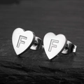 Retro stainless steel heart earring with engraved letter F on a dark stone surface - Letter F Silver Color