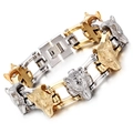 Bracelet chaîne de vélo tête de loup bicolore or et argent en acier inoxydable - Style Loup Or Argent (KB73540-BD)