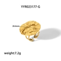 Unregelmäßiger goldener Ring mit gehämmerter Oberfläche und verstellbarem Band - Vorderseite 28.6mm / Innendurchmesser 17mm / Goldener Unregelmäßiger Relief Strukturierter Offener Ring (YYR023177-G)