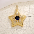 Gold star pendant necklace with deep blue gem and zircon inlay showing 24mm size - A0207-Gold Pentagram Dark Blue Gem